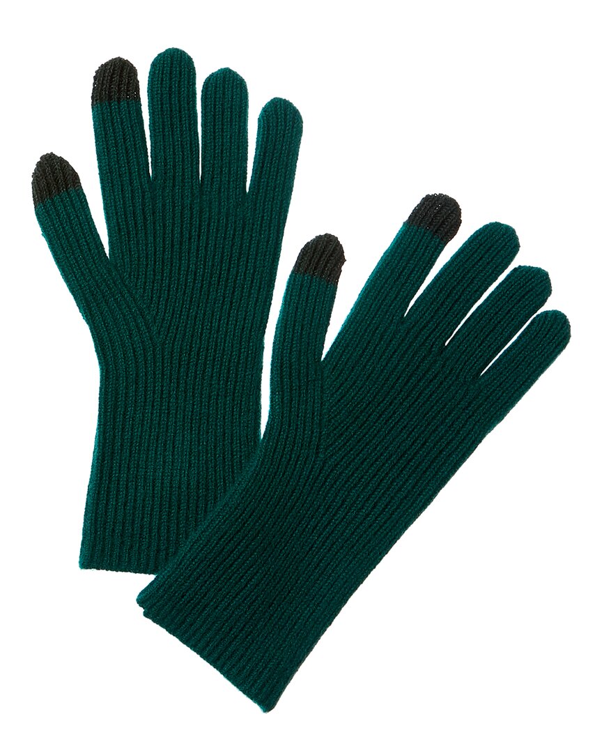 Shop Amicale Cashmere Ribbed Knit Cashmere Gloves In Green