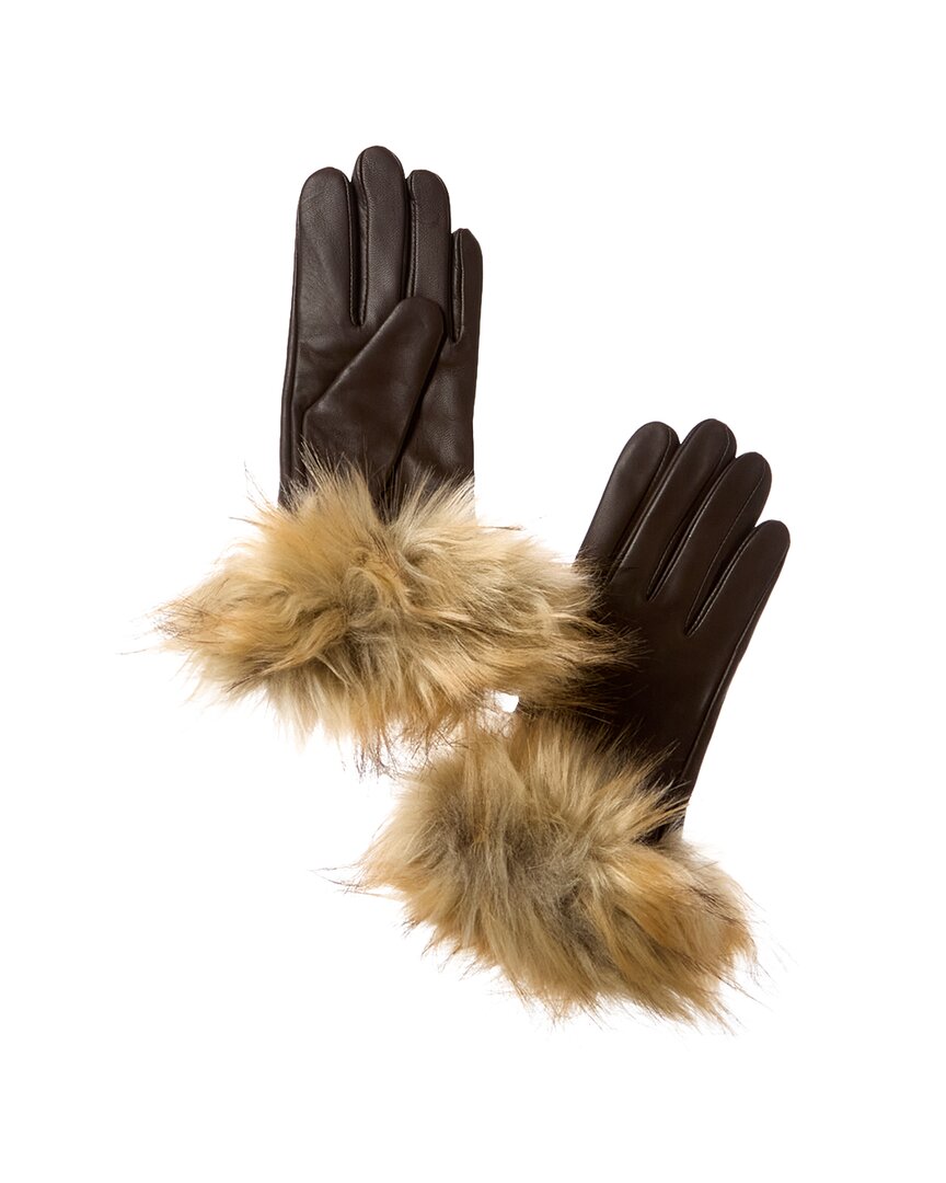 Shop Surell Accessories Full Skin Leather Gloves In Brown