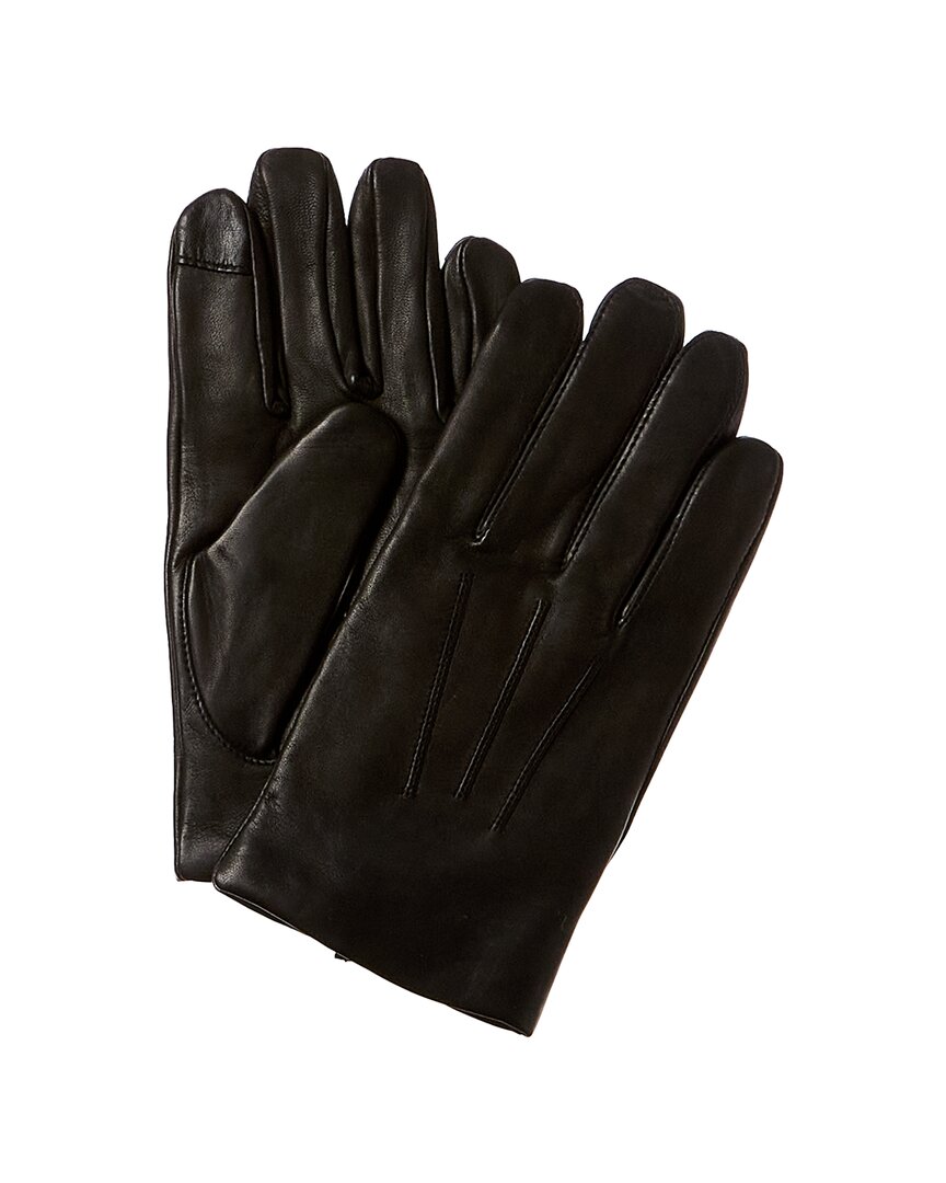 Shop Black Brown 1826 3 Point Basic Cashmere-lined Leather Tech Gloves