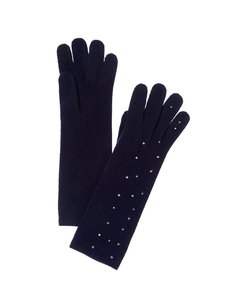 Shop Portolano Crystal Hot Fix Cashmere Tech Gloves In Blue