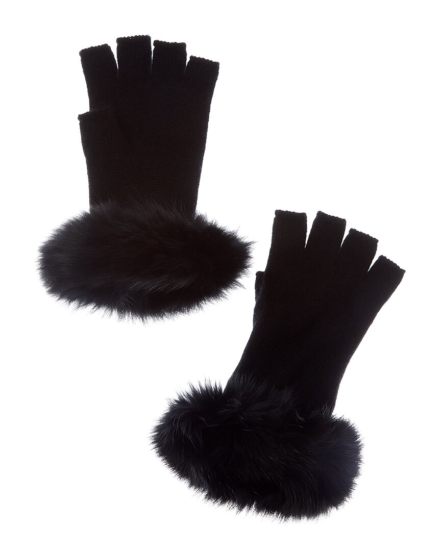 Sofia Cashmere Sofiacashmere Fingerless Cashmere Gloves In Black