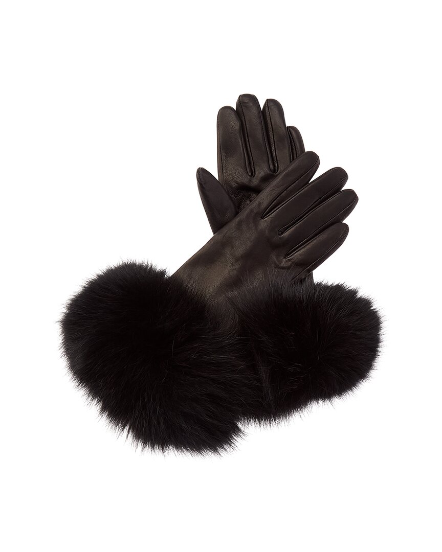 Sofia Cashmere Sofiacashmere 2-button Cashmere-lined Leather Gloves In Black