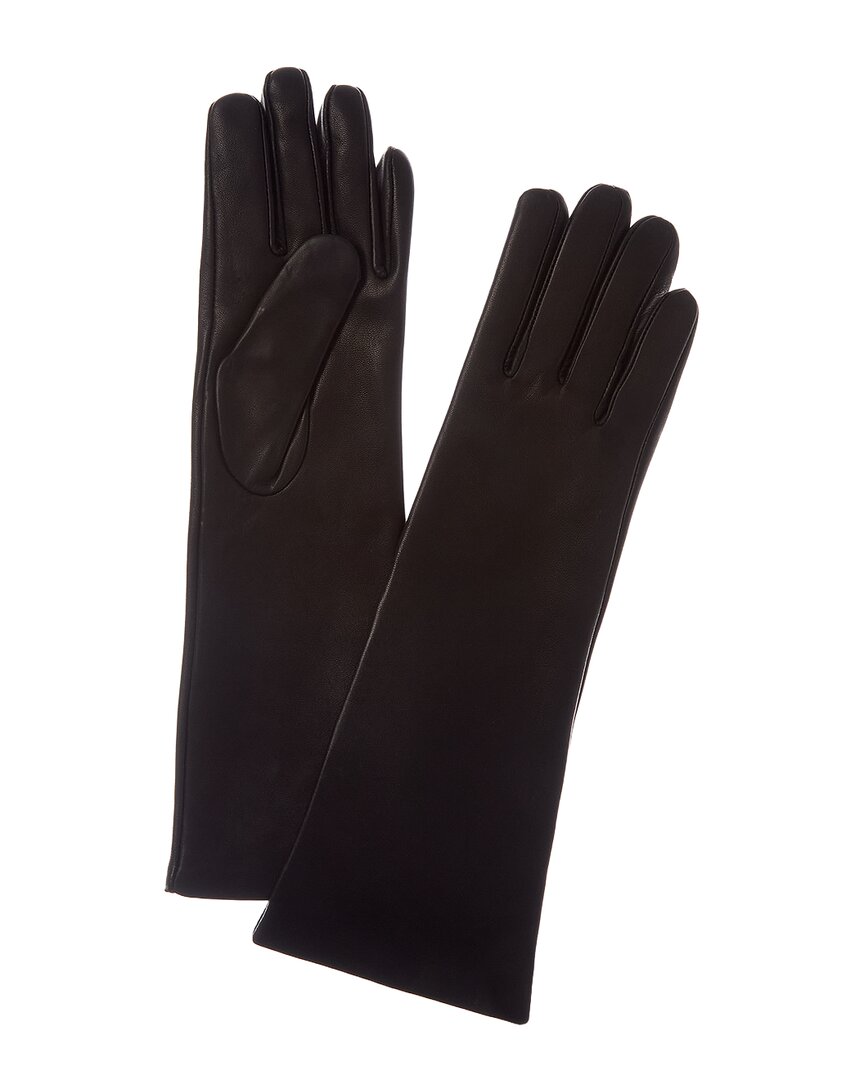 Sofia Cashmere Sofiacashmere Mid-length Cashmere-lined Nappa Leather Gloves In Black