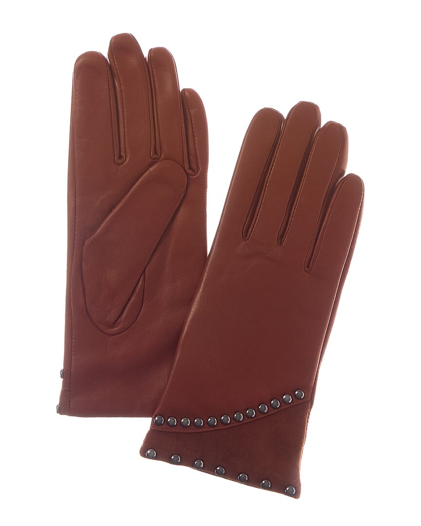 Sofia Cashmere Sofiacashmere Classic Cashmere-lined Nappa Leather Gloves In Brown