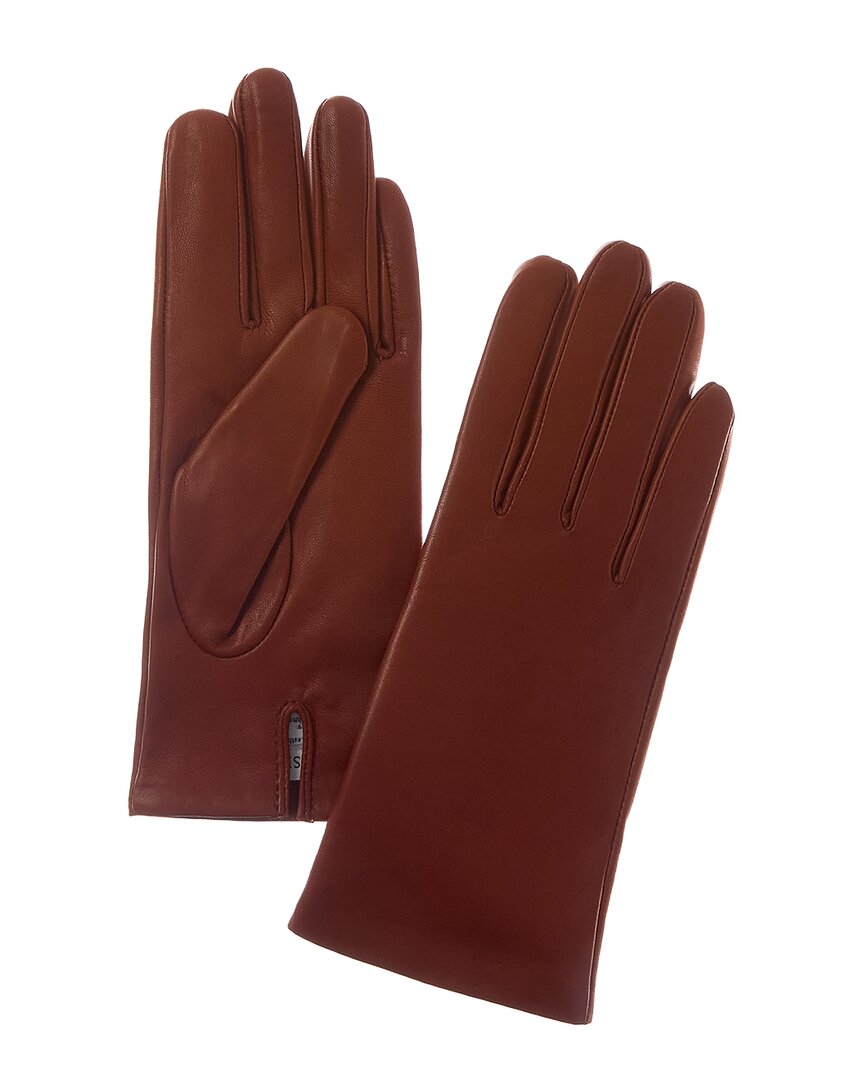 Sofia Cashmere Sofiacashmere Classic Cashmere-lined Nappa Leather Gloves In Brown