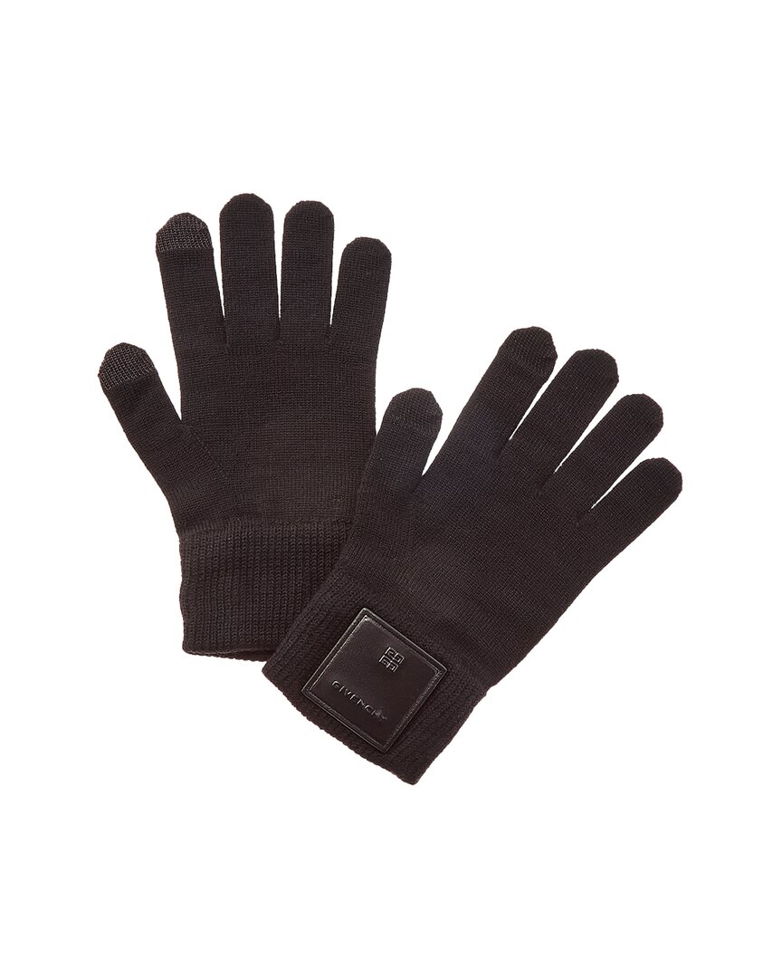Givenchy Leather Patch Wool Gloves In Black
