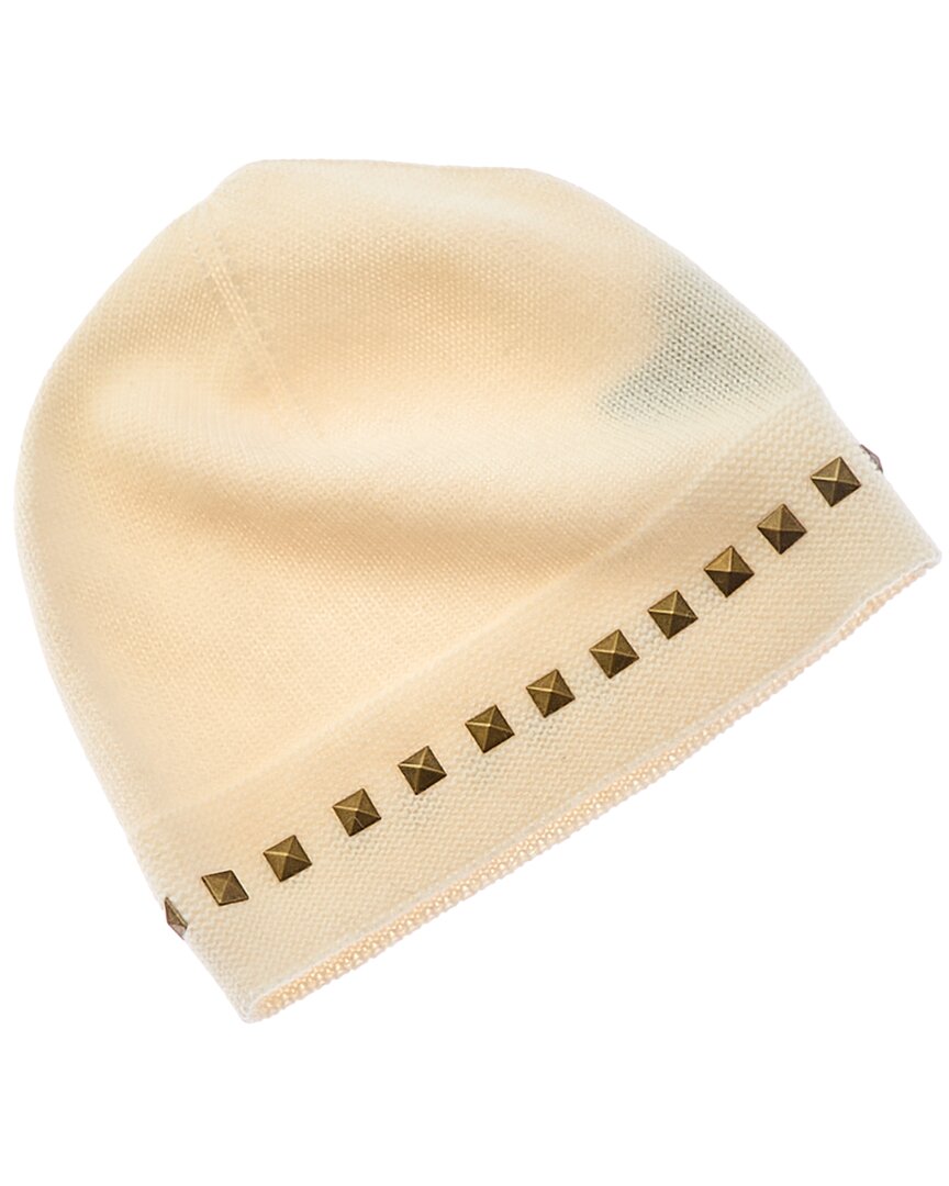 Forte Cashmere Square Metallic Studded Trim Cashmere Hat In White
