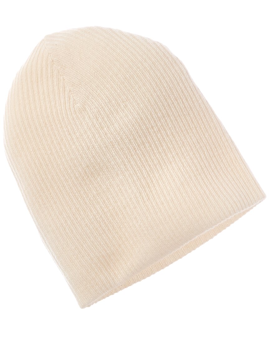 Hannah Rose Easy Ribbed Cashmere Beanie In White