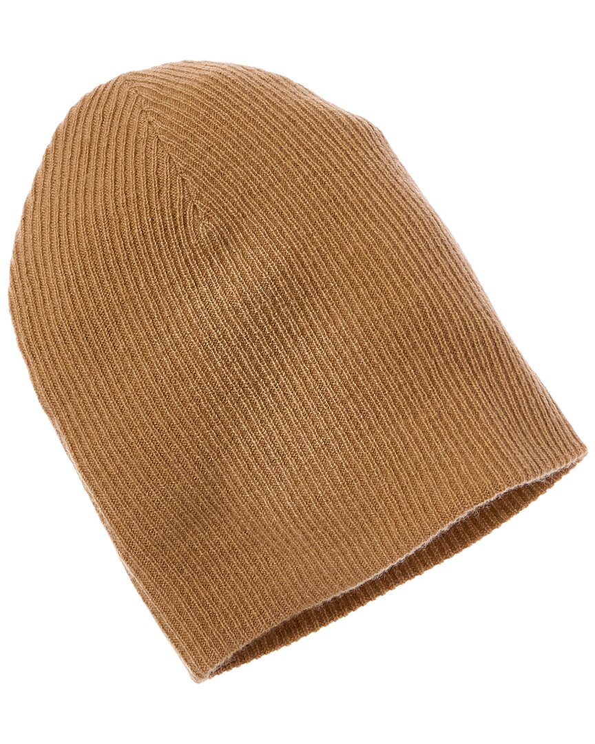 Hannah Rose Easy Ribbed Cashmere Beanie In Brown