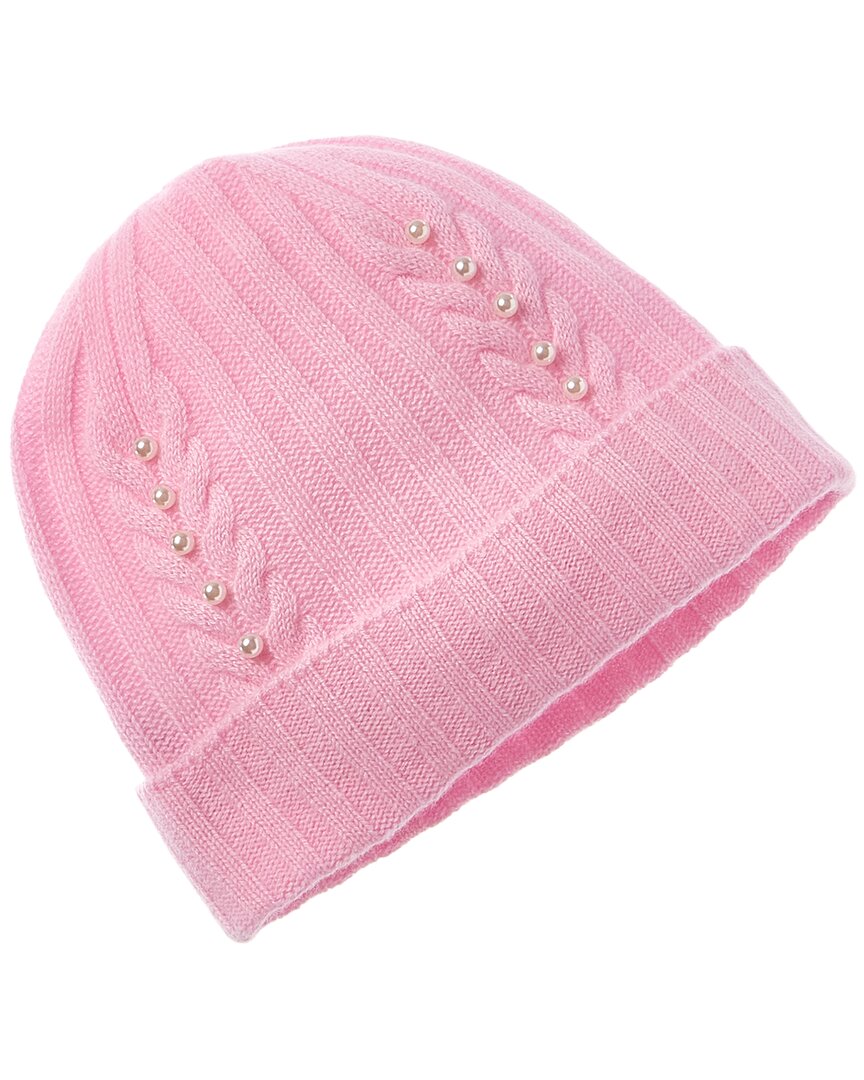Hannah Rose Rib & Cable Pearls Cashmere Hat In Pink