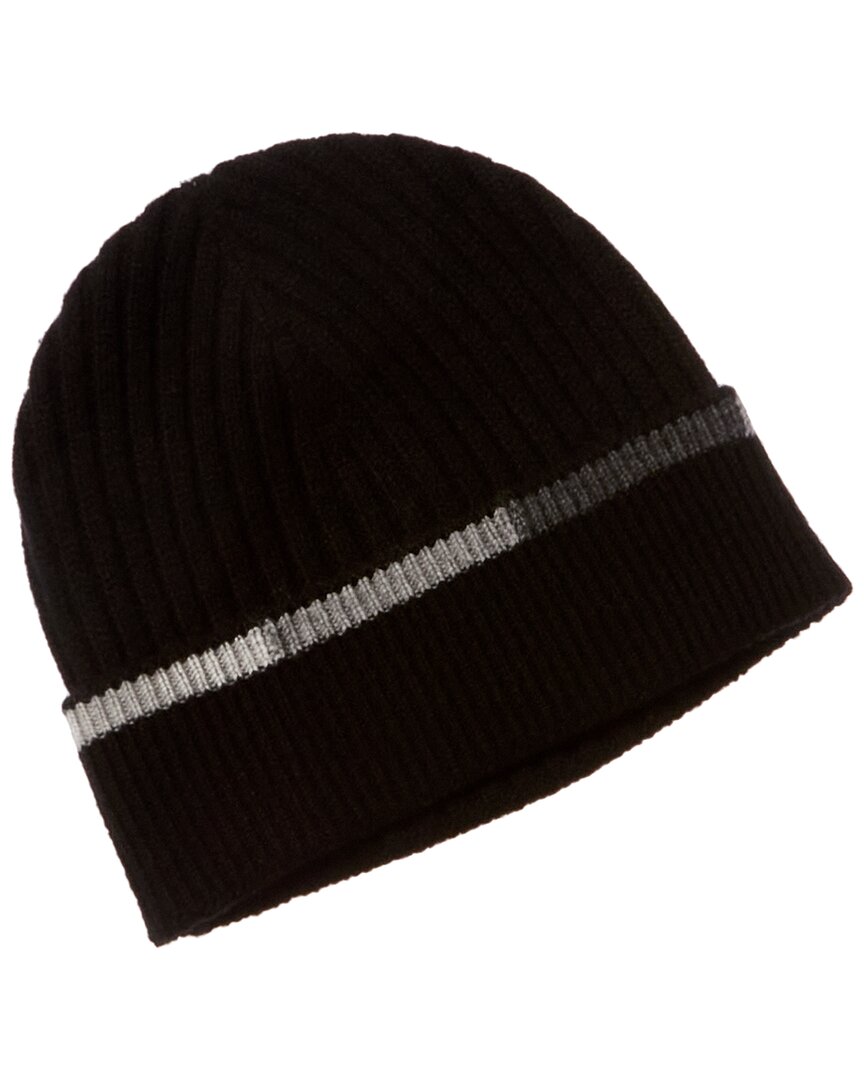 Hannah Rose Stripe Tipping Edge Ribbed Cashmere Hat In Black