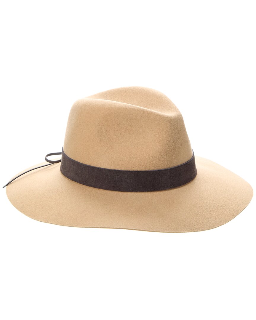 Bruno Magli Wide Brim Leather-trim Wool Fedora In Brown
