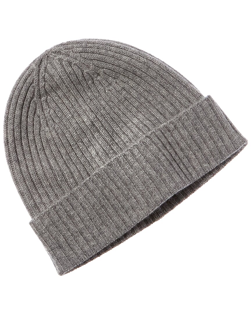 Phenix 2x2 Ribbed Cuffed Cashmere Beanie In Grey