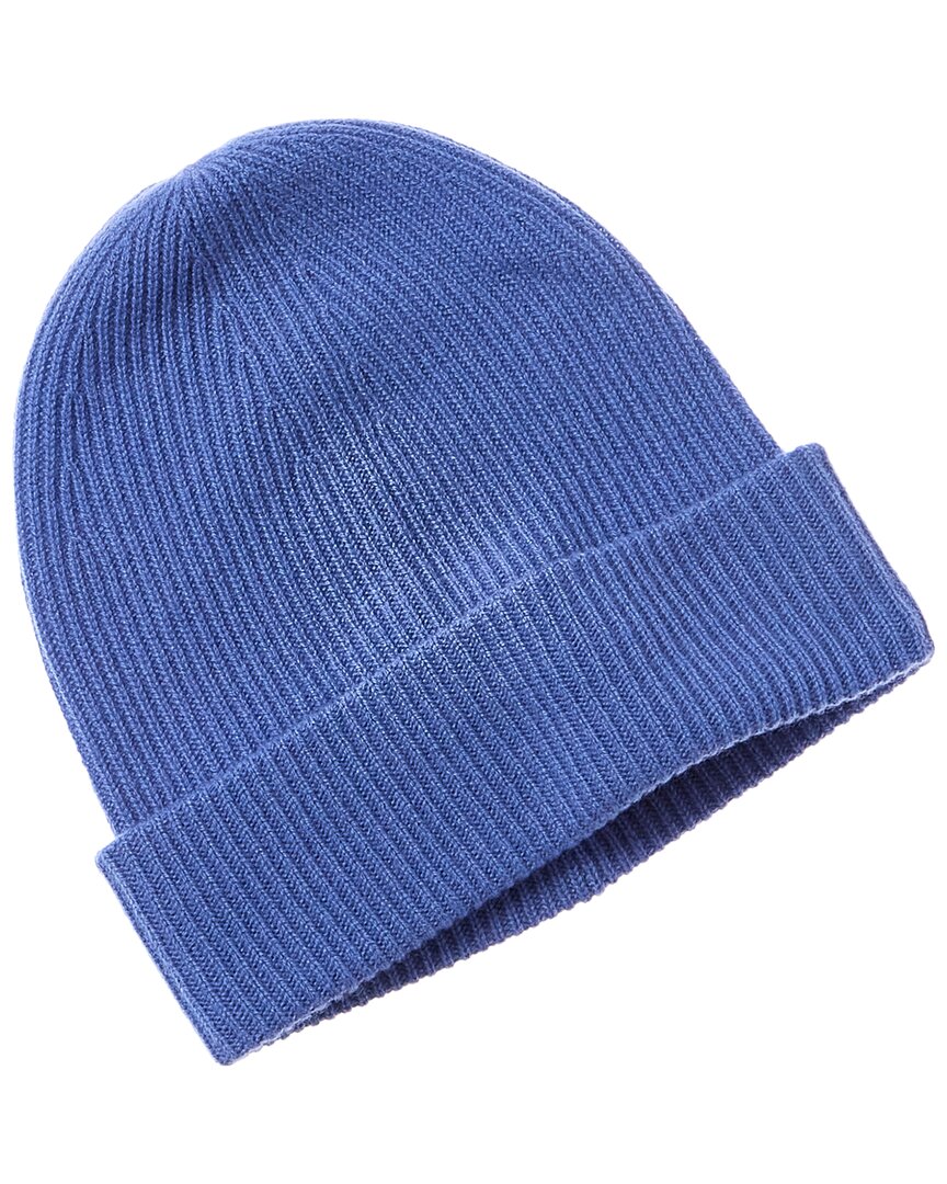 Amicale Cashmere Rib Double Foldover Cuff Slouchy Cashmere Beanie In Blue