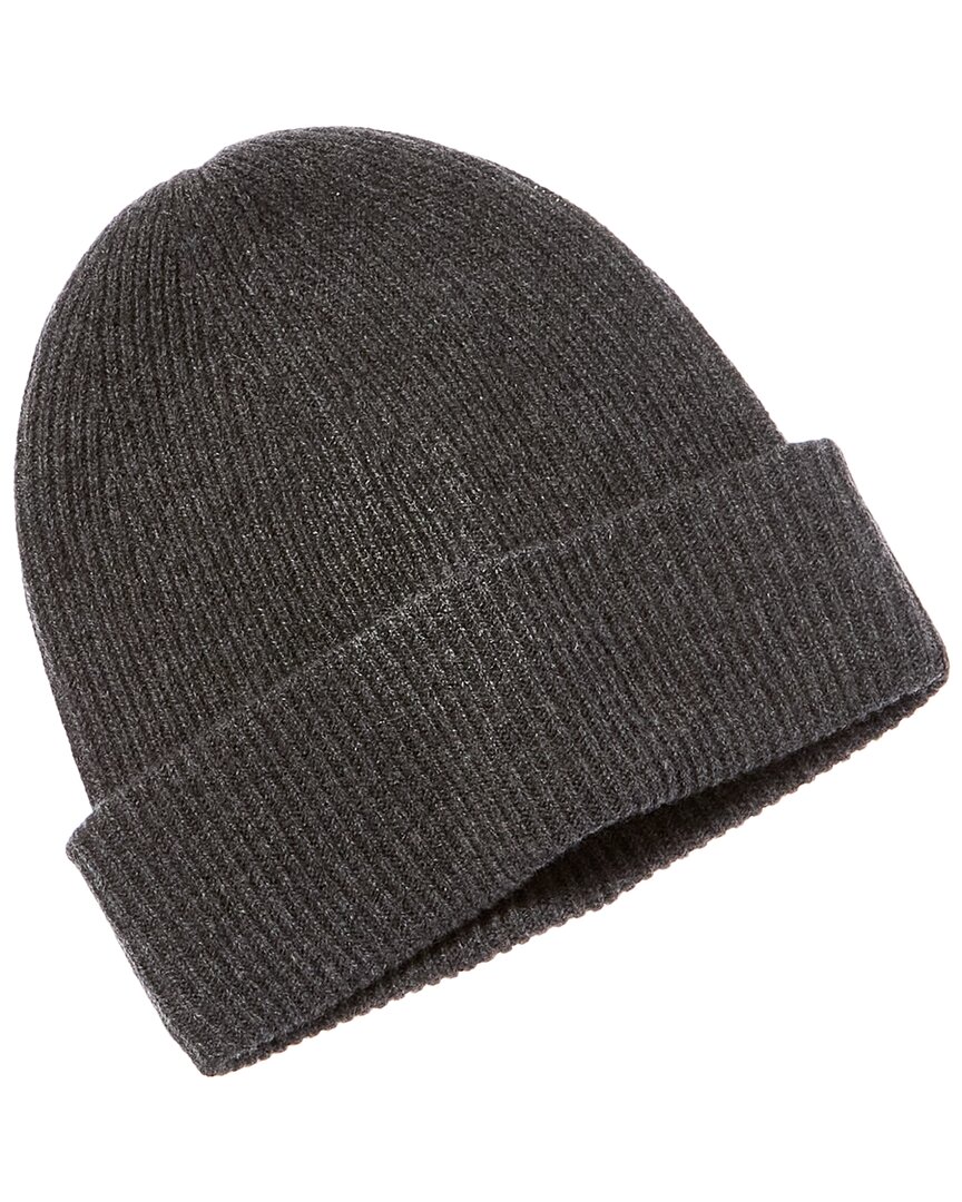 Amicale Cashmere Rib Double Foldover Cuff Slouchy Cashmere Beanie In Grey
