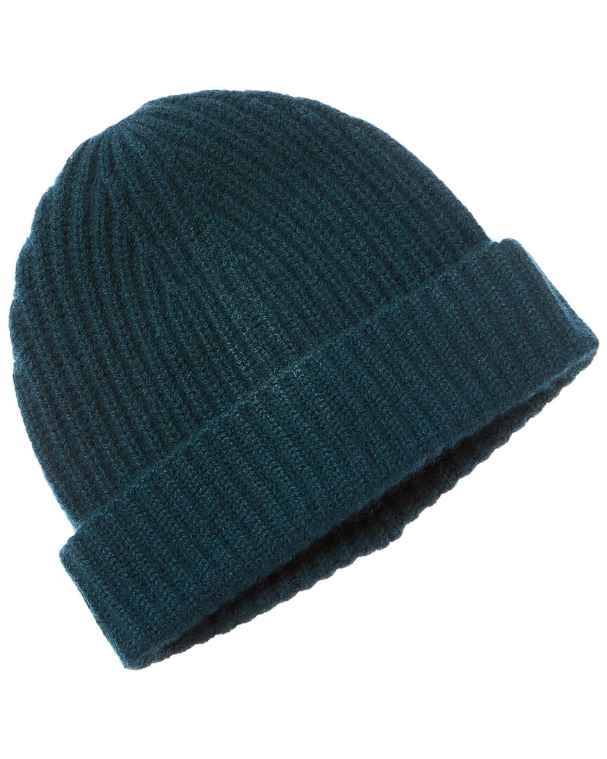 Amicale Cashmere Chunky Rib Cuffed Cashmere Hat In Green