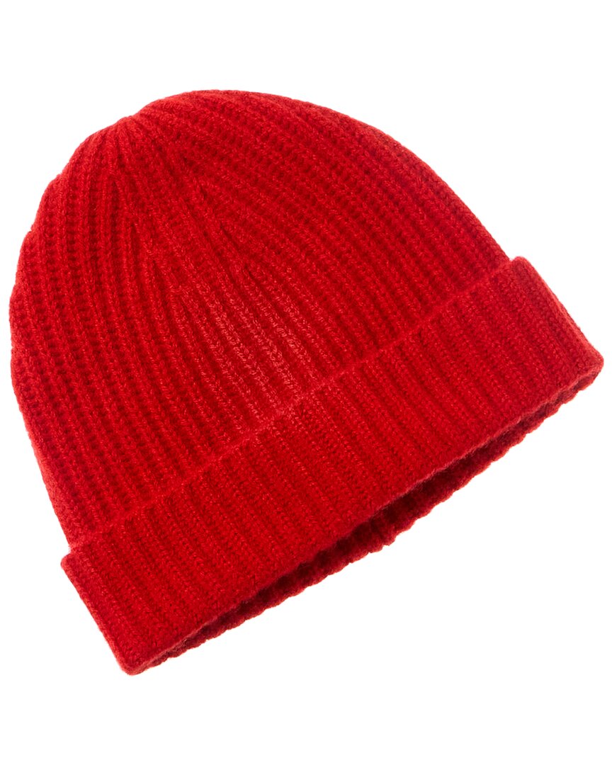 Amicale Cashmere Chunky Rib Cuffed Cashmere Hat In Red