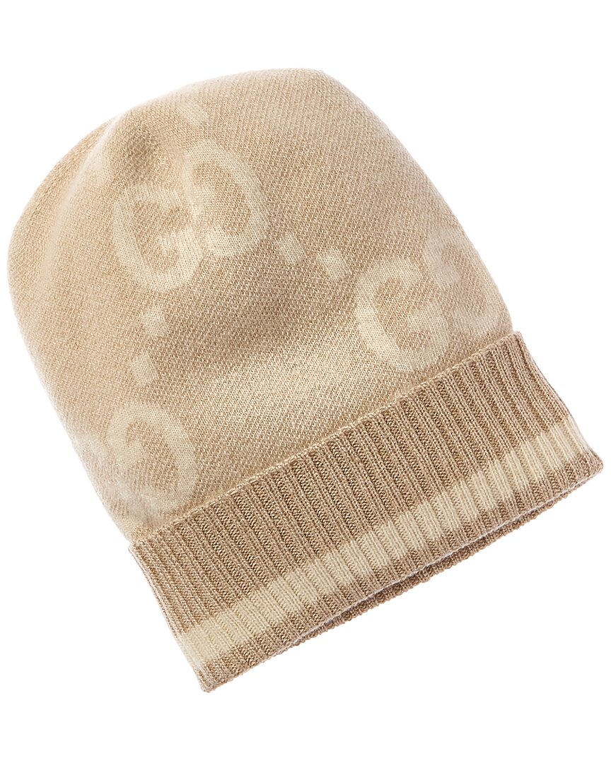 Gucci Gg Logo Cashmere-blend Beanie In Brown