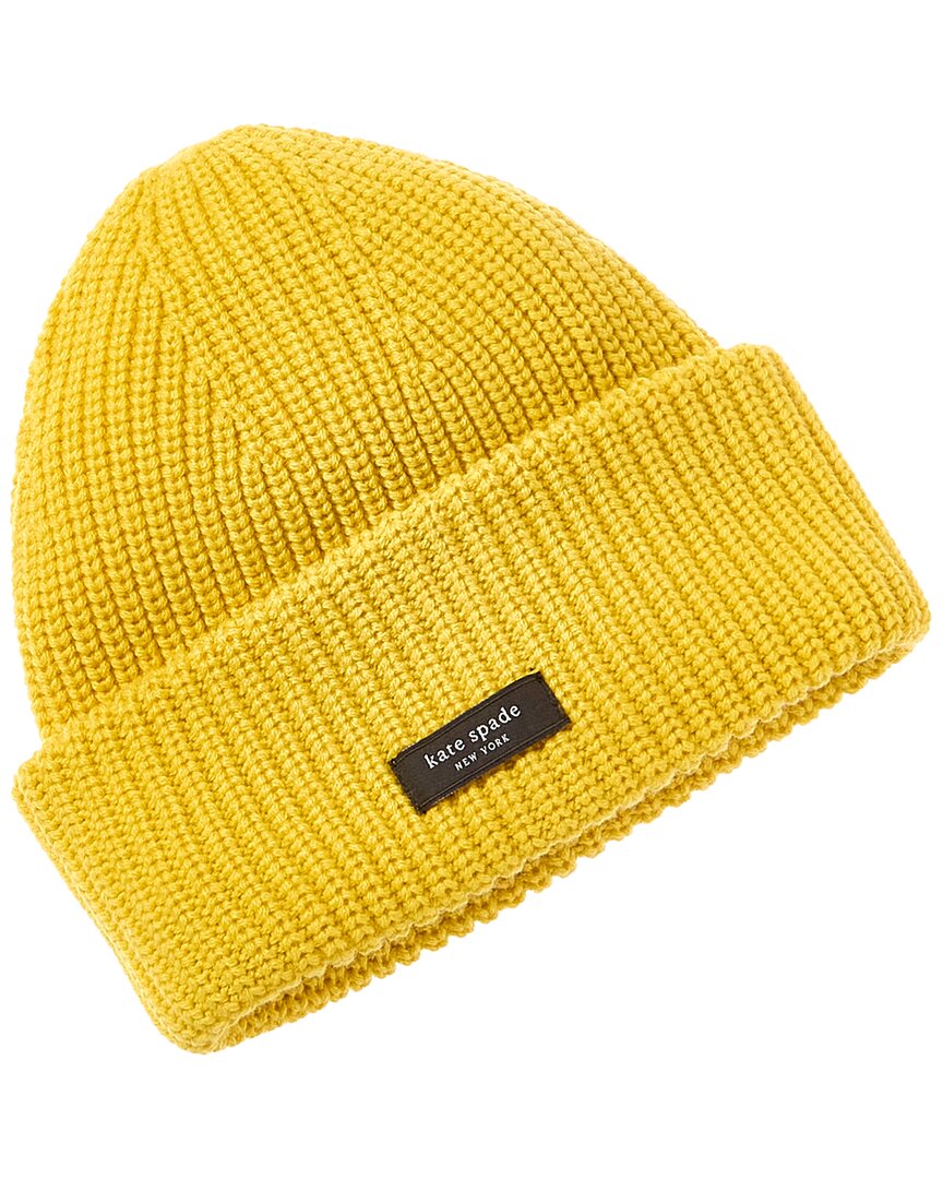 Kate Spade New York Sam Label Cuff Wool-blend Beanie In Yellow