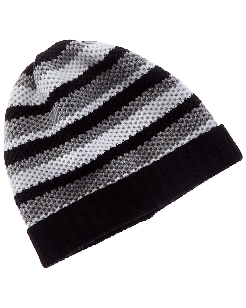 Portolano Striped Honeycomb Stitched Wool Beanie In Black