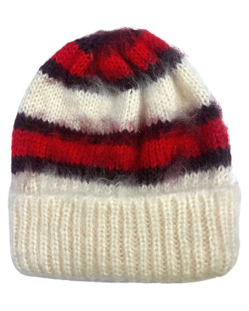 Marcus Adler Stripe Fuzzy Hair Beanie In Red
