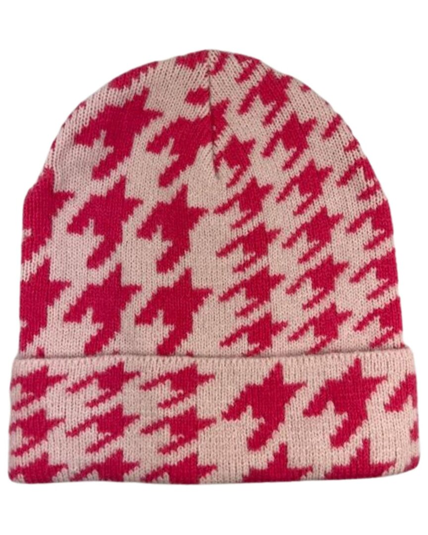 Marcus Adler Houndstooth Cuff Beanie In Pink