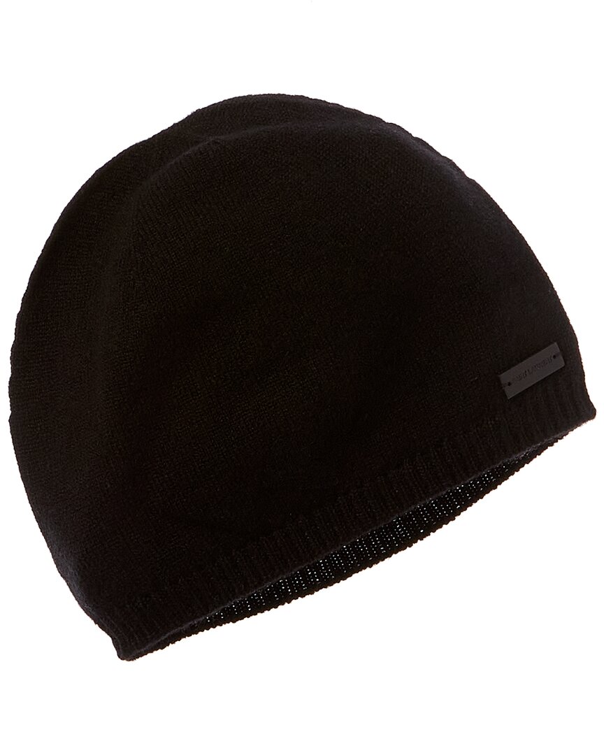 Saint Laurent Logo Patch Cashmere Beanie In Black