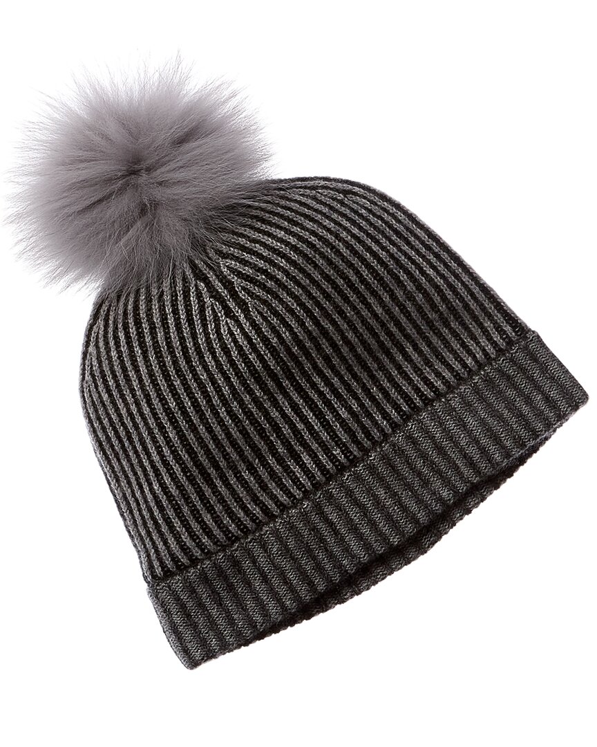 Forte Cashmere Colorblocked Pompom Cashmere Hat In Gray