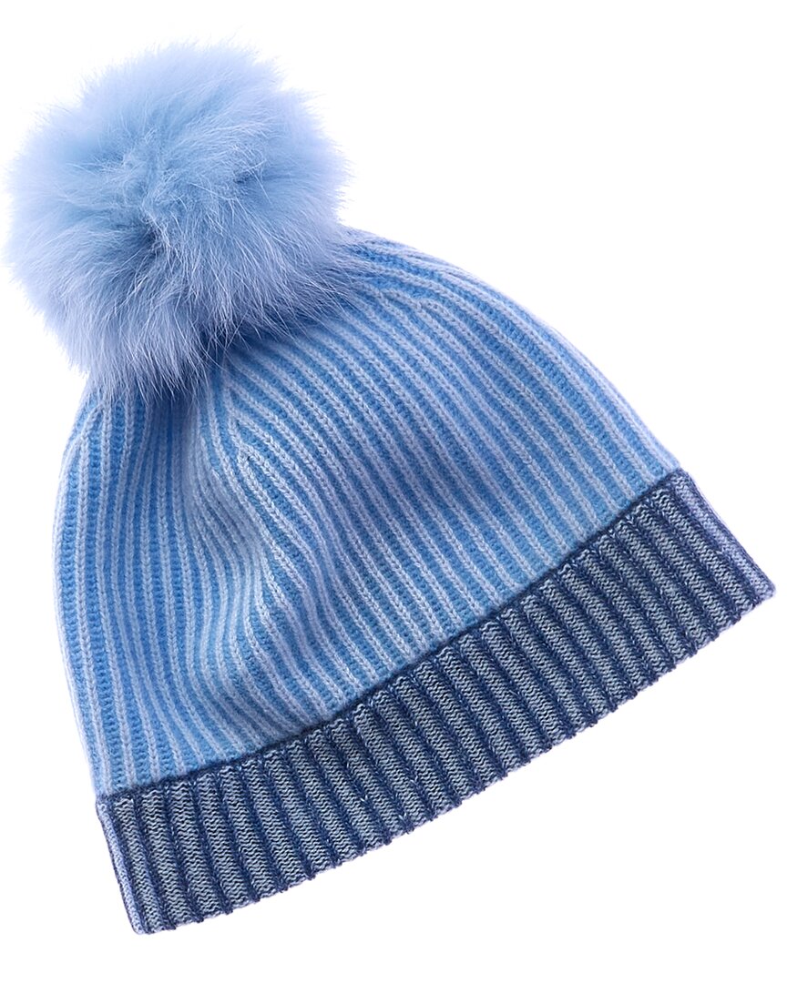 Forte Cashmere Colorblocked Pompom Cashmere Hat In Blue