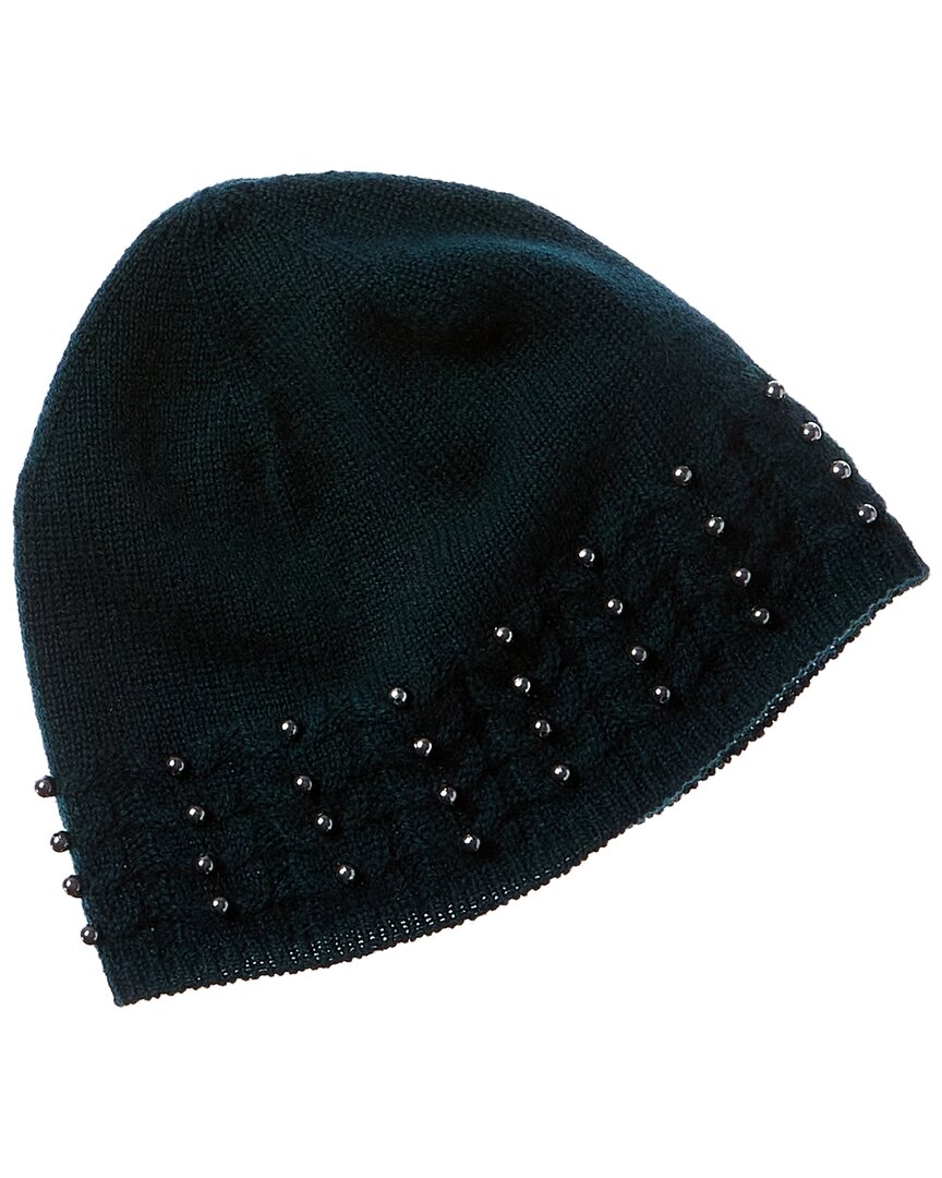 Forte Cashmere Pearl Studded Cashmere Hat In Green