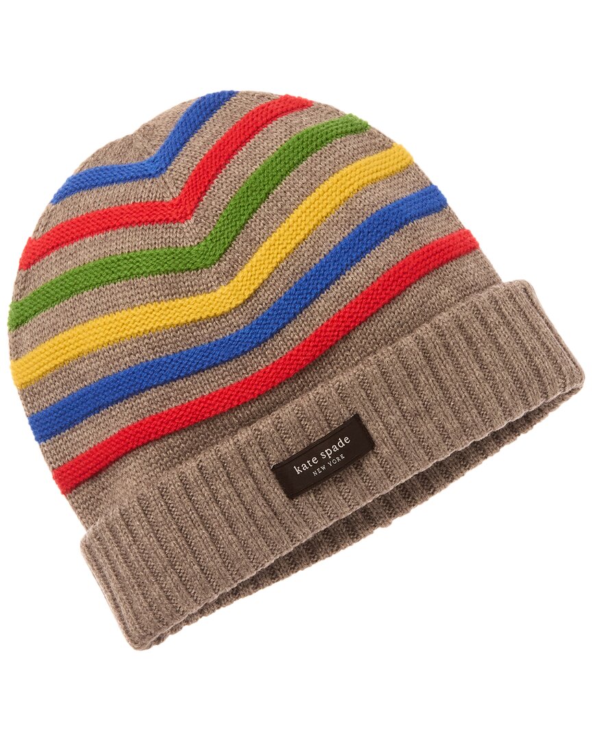 Kate Spade New York Modern Multi Stripe Garter Stitch Wool-blend Beanie In Brown