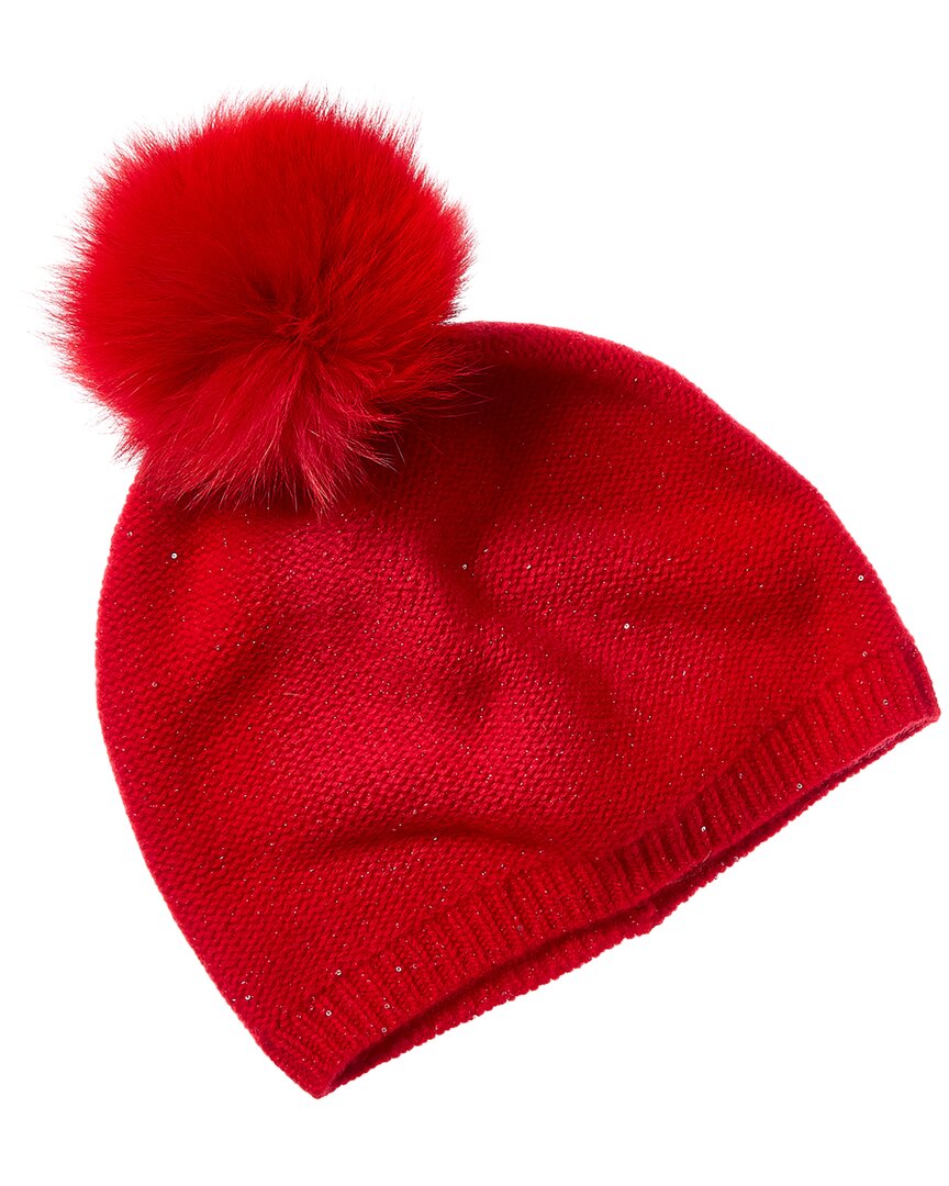 Sofia Cashmere Sofiacashmere Lurex Lattice Stitch Cashmere Hat In Red