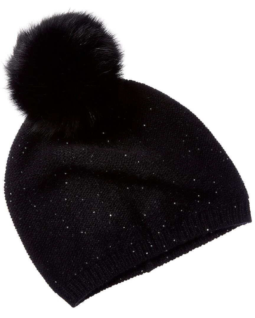 Sofia Cashmere Sofiacashmere Lurex Lattice Stitch Cashmere Hat In Black
