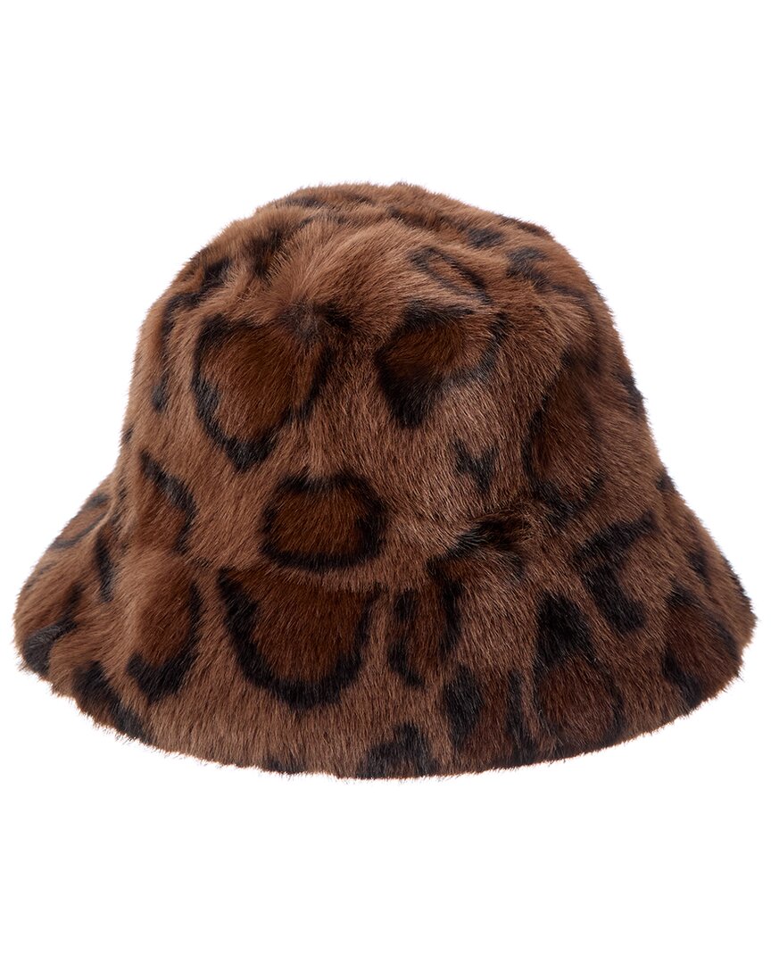 La Fiorentina Plush Animal Print Hat In Brown