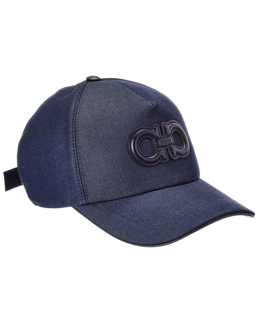 Ferragamo Salvatore  Logo Cotton Hat In Blue
