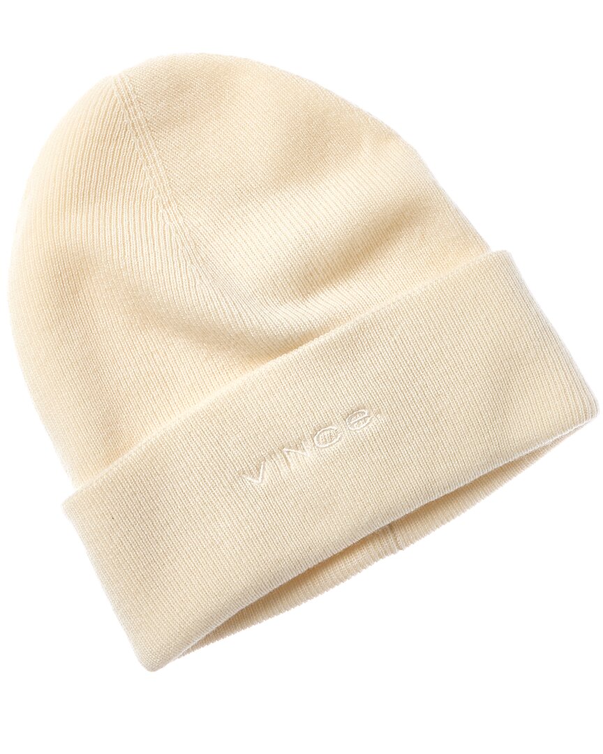 Vince Fine Rib Double Layer Cuff Knit Hat In White
