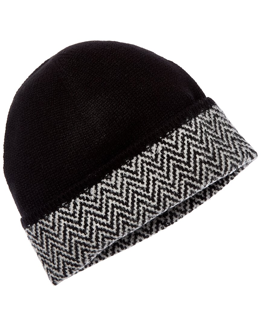 Amicale Cashmere Herringbone Cuff Cashmere Hat In Black