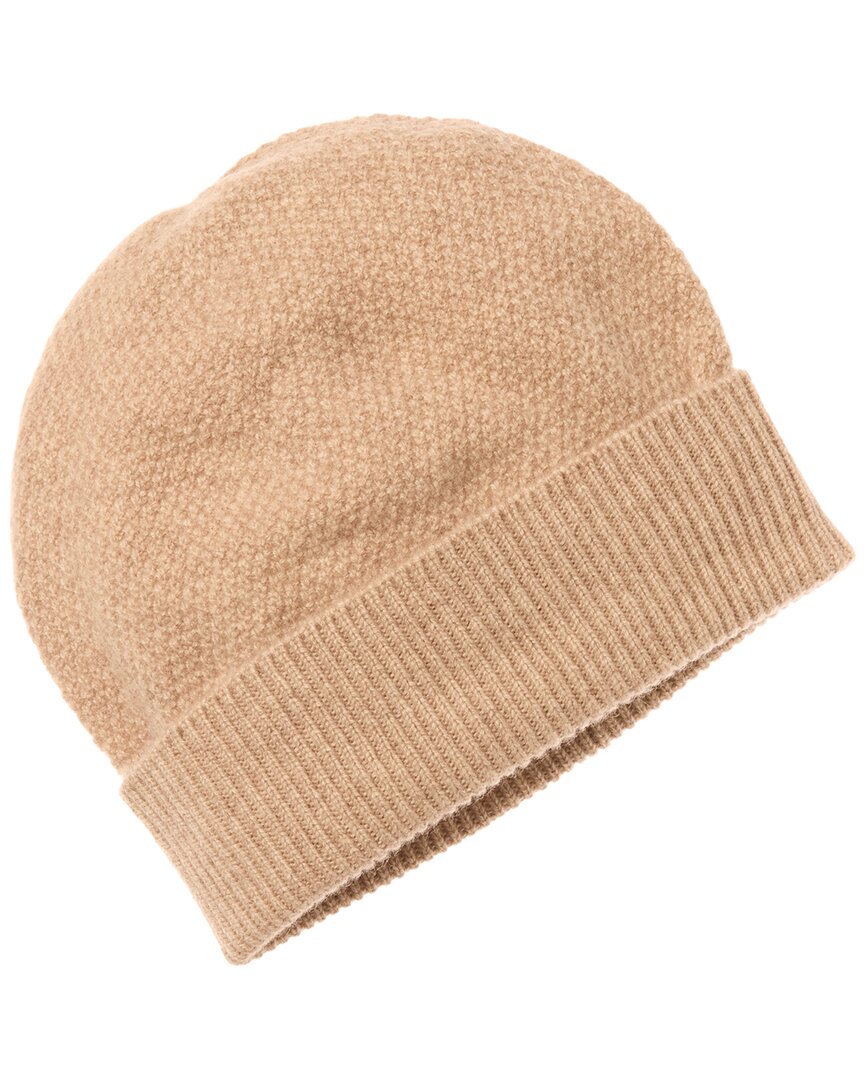 Amicale Cashmere Knit Moss Stitch Cuffed Cashmere Hat In Brown