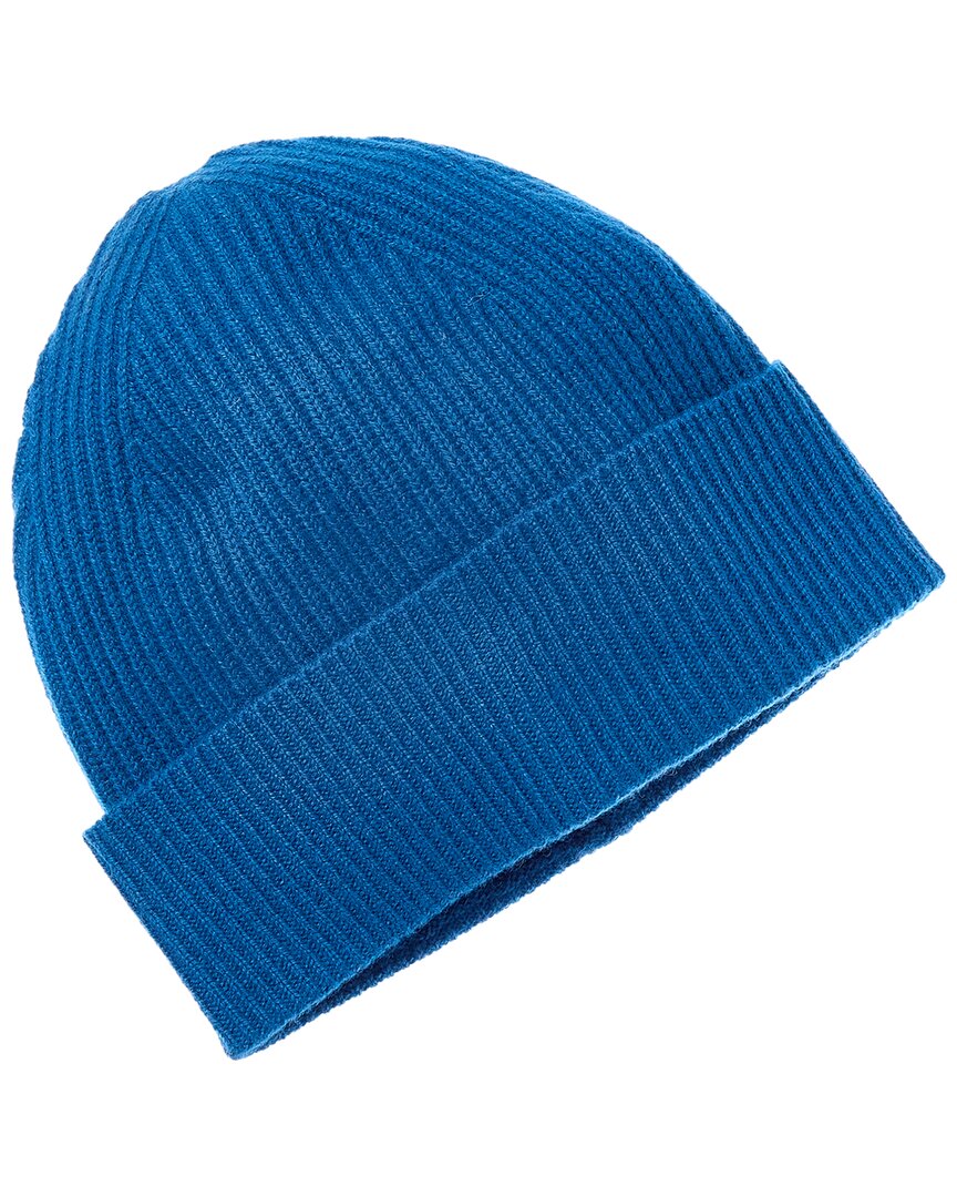 Amicale Cashmere Cuffed Rib Knit Cashmere Hat In Blue