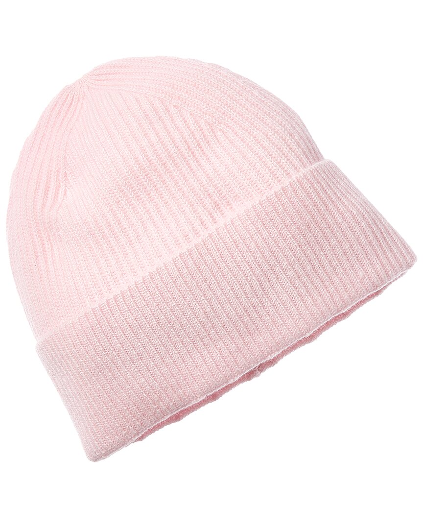 Amicale Cashmere Cuffed Rib Knit Cashmere Hat In Pink