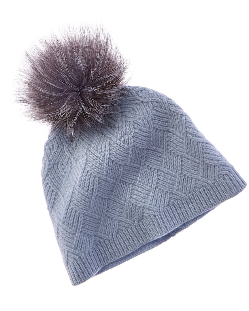 Amicale Cashmere Basketweave Cashmere Hat In Blue