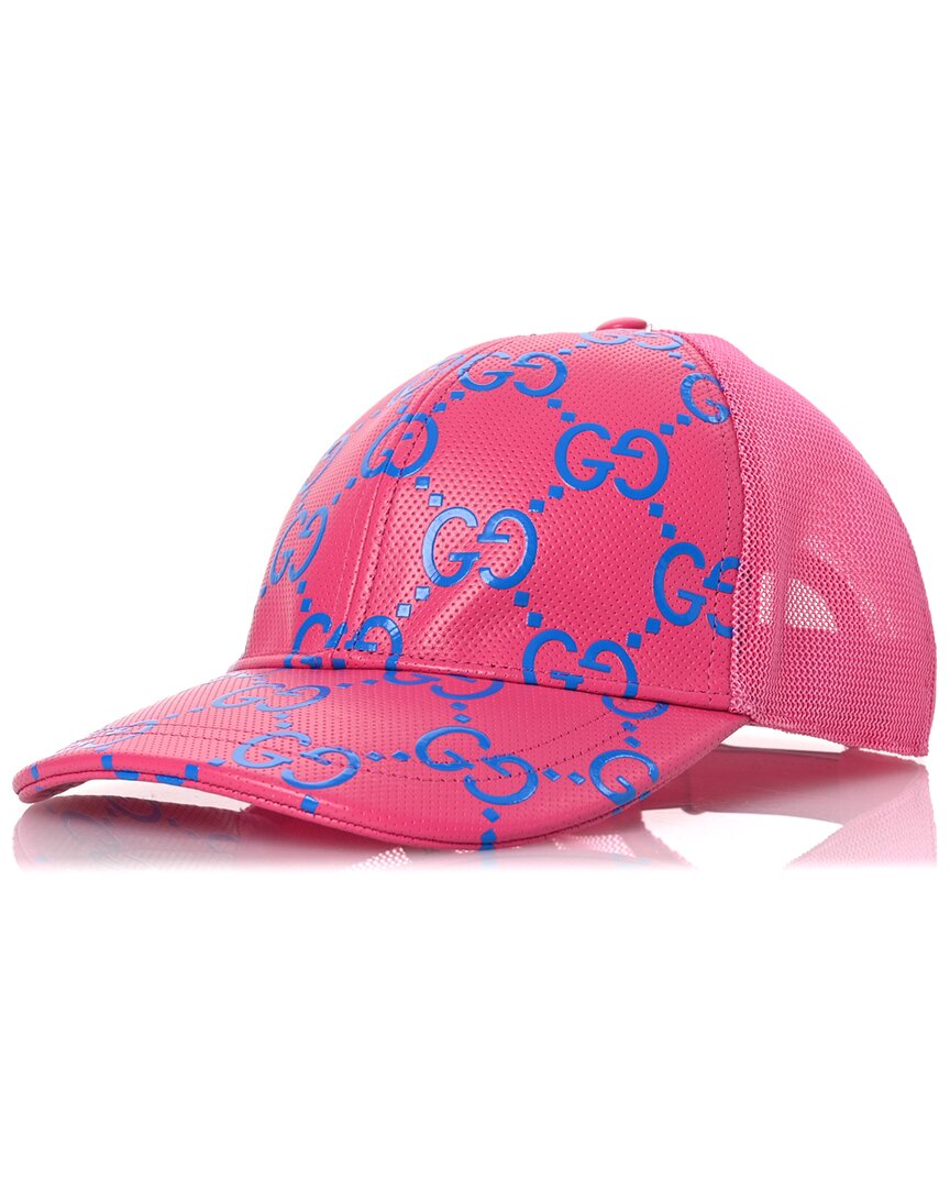Gucci Calfskin Mesh Gg Tennis Embossed Gary Baseball Hat (authentic Pre-loved) In Pink