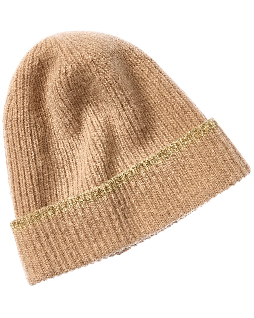 Portolano Lurex Ribbed Cashmere Beanie In Brown