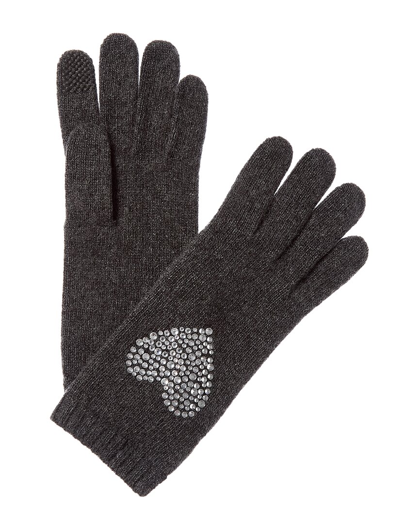 Portolano Crystal Stones Heart Cashmere Tech Gloves In Gray