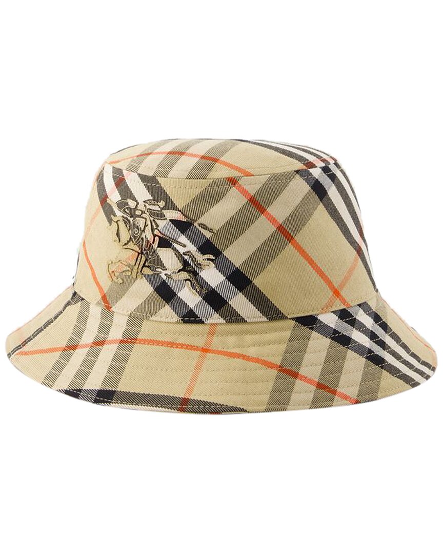 Burberry Ered Cotton Blend Bucket Hat With Nine Words In Brown