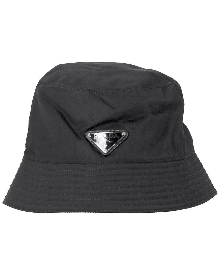 Prada Re-nylon Metal Triangle Logo Bucket Hat (authentic Pre-loved) In Black