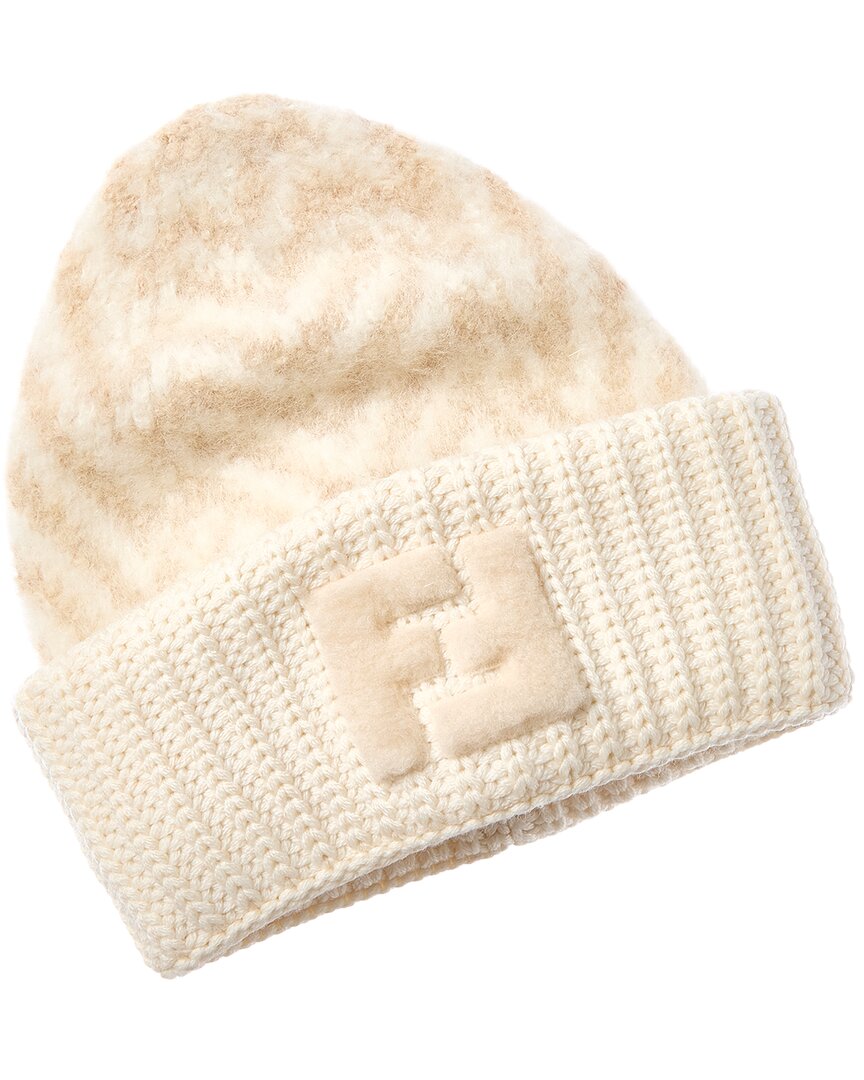 Fendi Ff Alpaca & Wool-blend Beanie In White