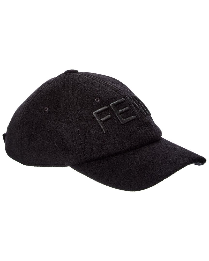 Fendi Ff Wool & Cashmere-blend Baseball Cap In Black