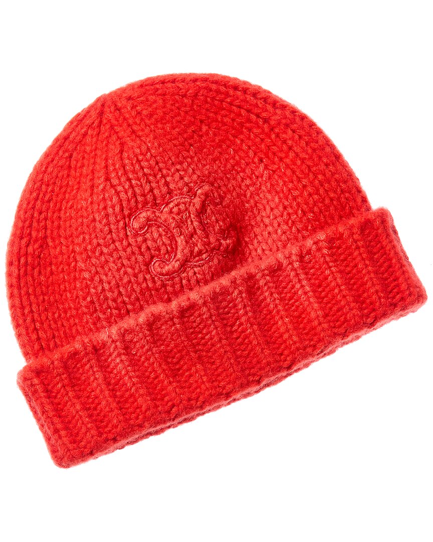 Celine Triomphe Cashmere & Wool-blend Beanie In Red