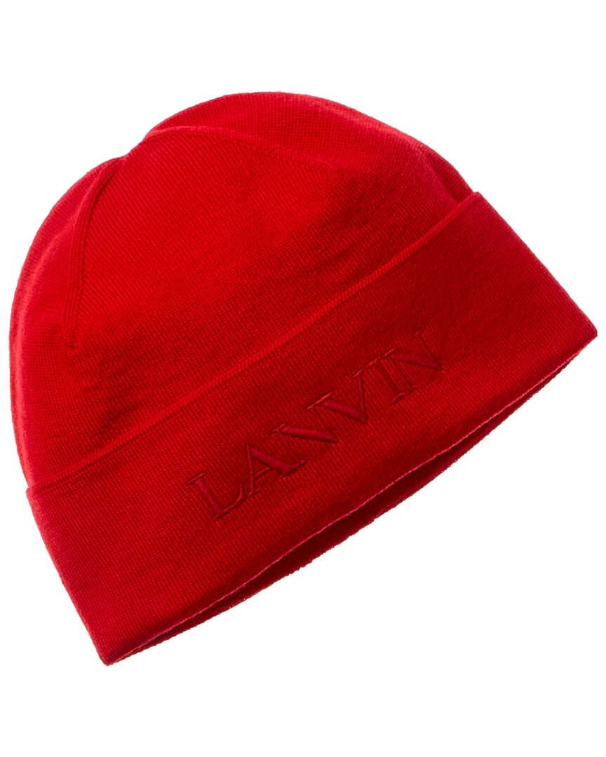 Lanvin Logo-embroidered Wool Beanie In Red